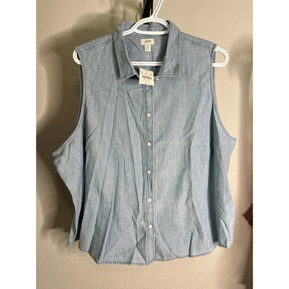 j crew chambray Collared Tank Women's 3X 100% Cotton NWT - Picture 6 of 6